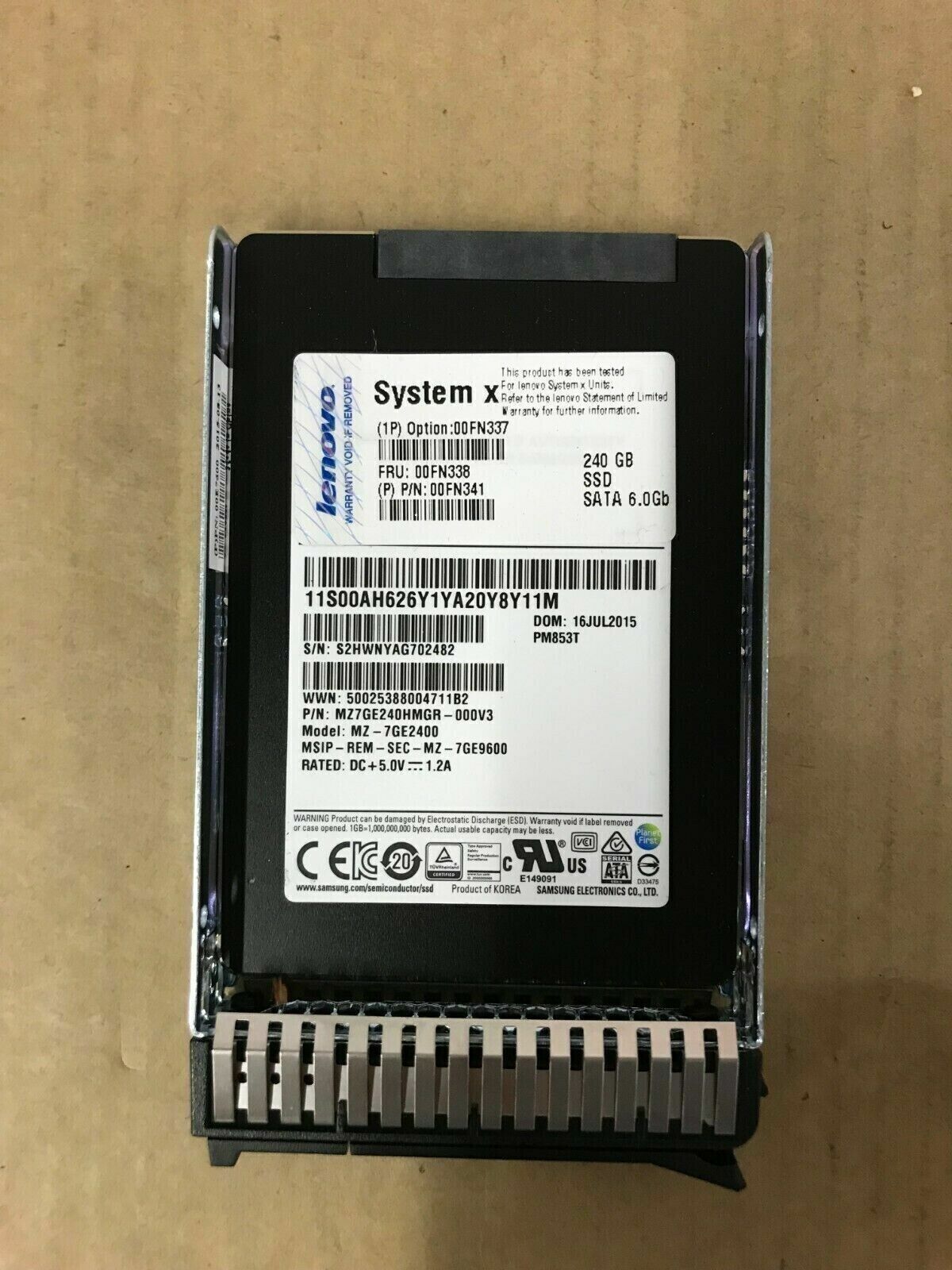 IBM Lenovo 00FN338 240GB SSD 6.0Gb 2.5" Enterprise SSD 00FN341 Hard Drive