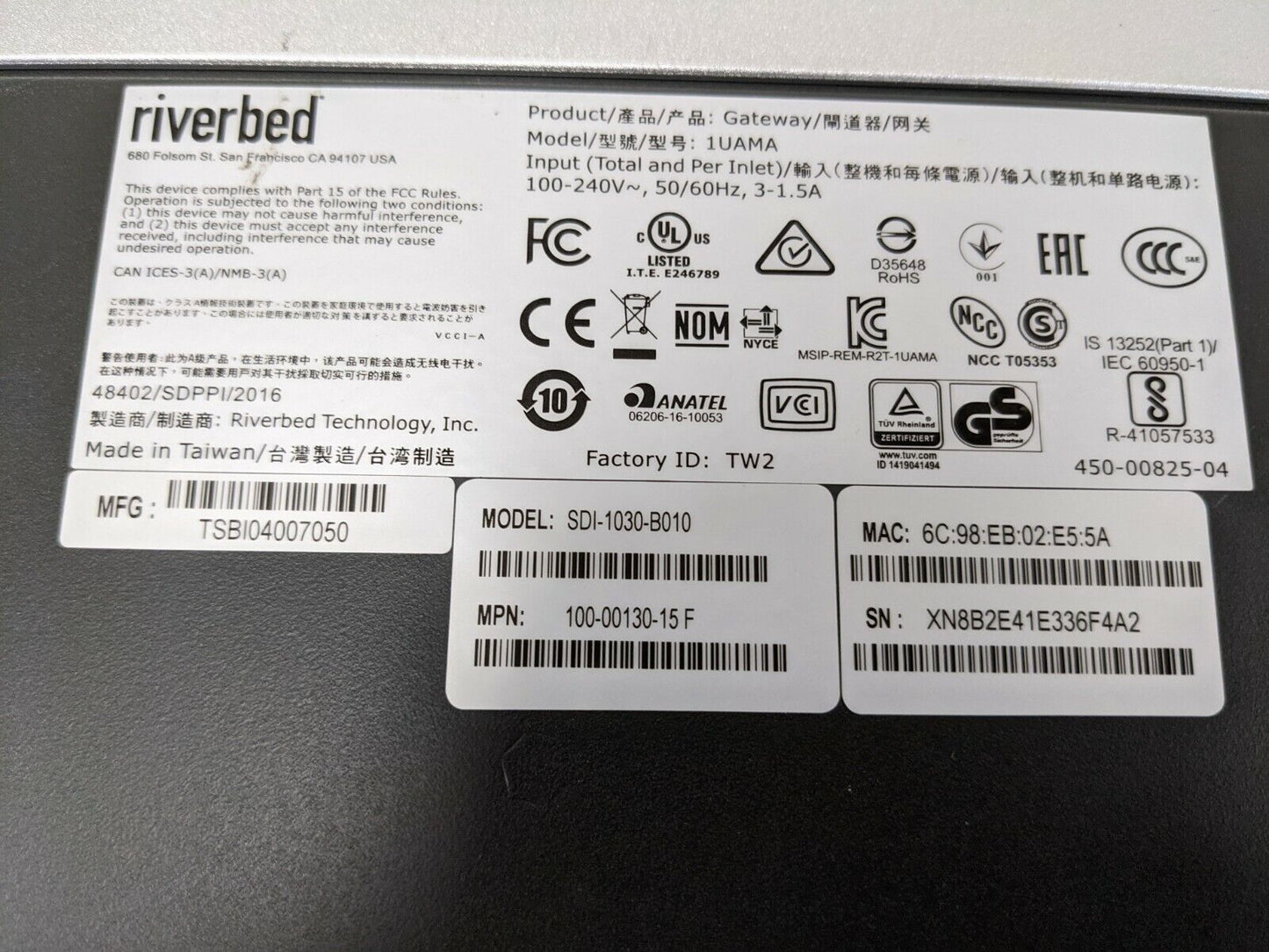 Riverbed SteelConnect SDI-1030-B010 VPN Gateway Switch w/ Rails and Box