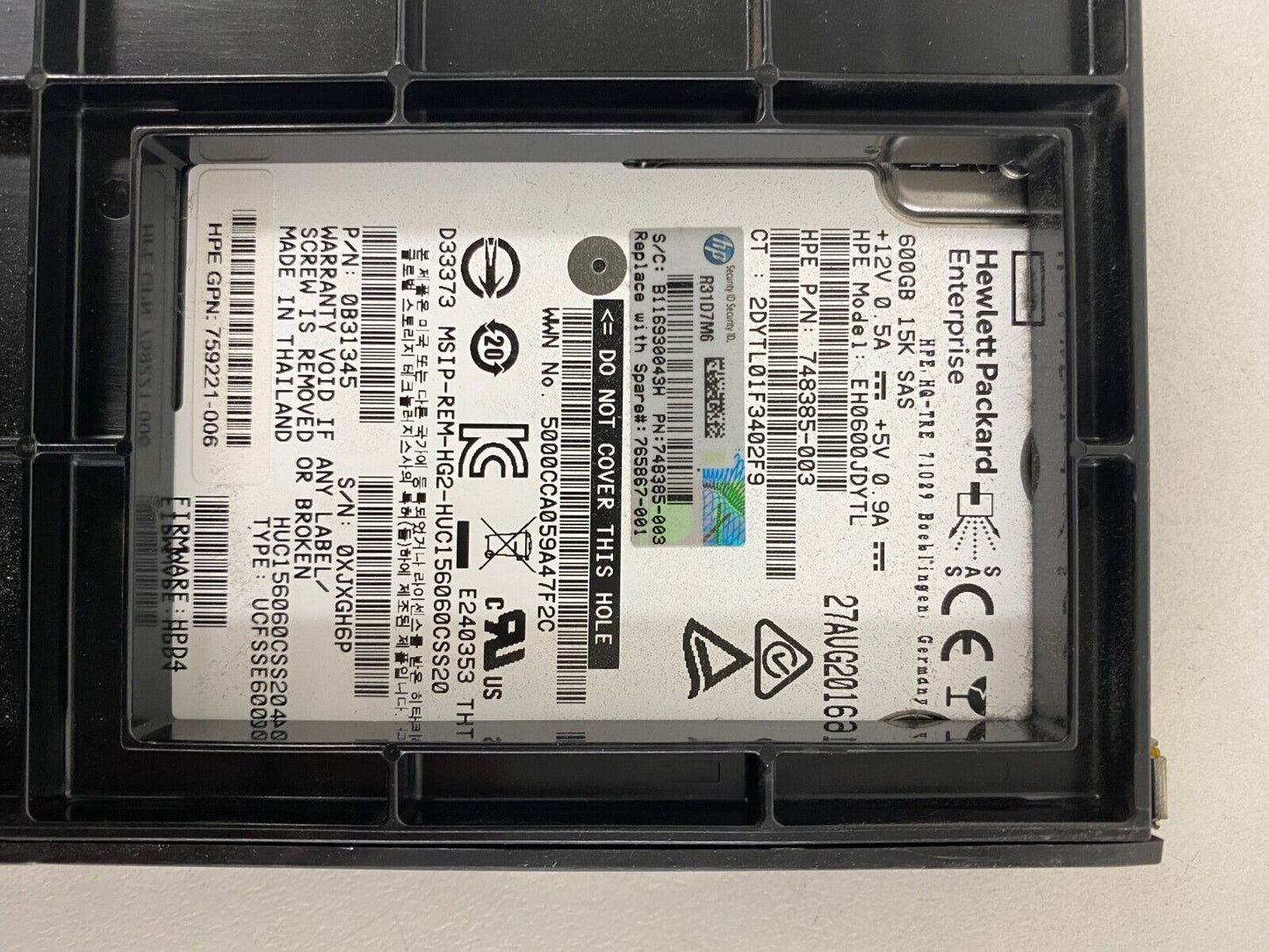 HP Enterprise 600GB SAS 765424-B21 765867-001 12G 15K 3.5" LFF SC Hard Drive