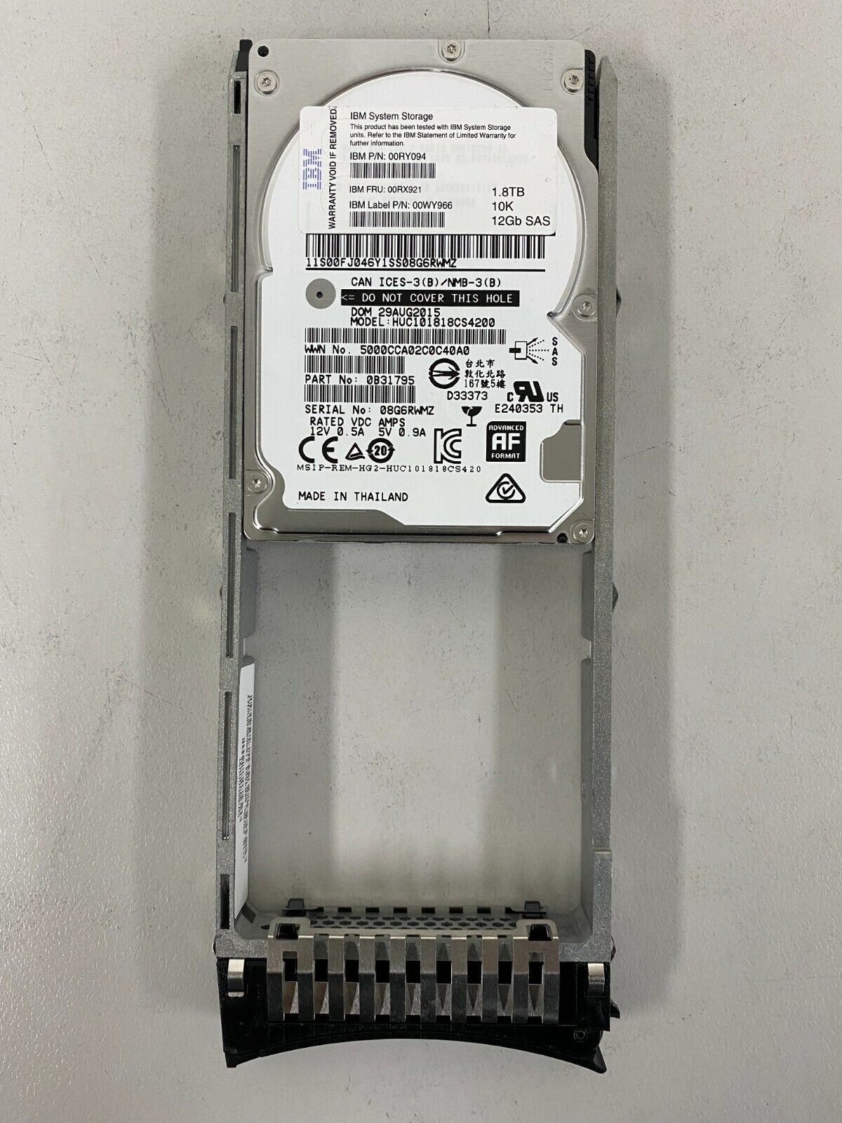 IBM 1.8TB 00RX921 00RY111 00RY094 00WY666 10K 12G 2.5" SAS V7000 Gen2 HARD DRIVE