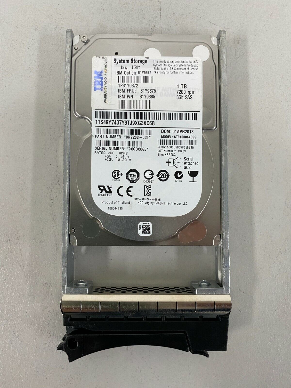 IBM 1TB 2.5" Hard Drive SAS 6Gbp/s 7.2K RPM DS3524 HDD 81Y9875 81Y9872 81Y9885