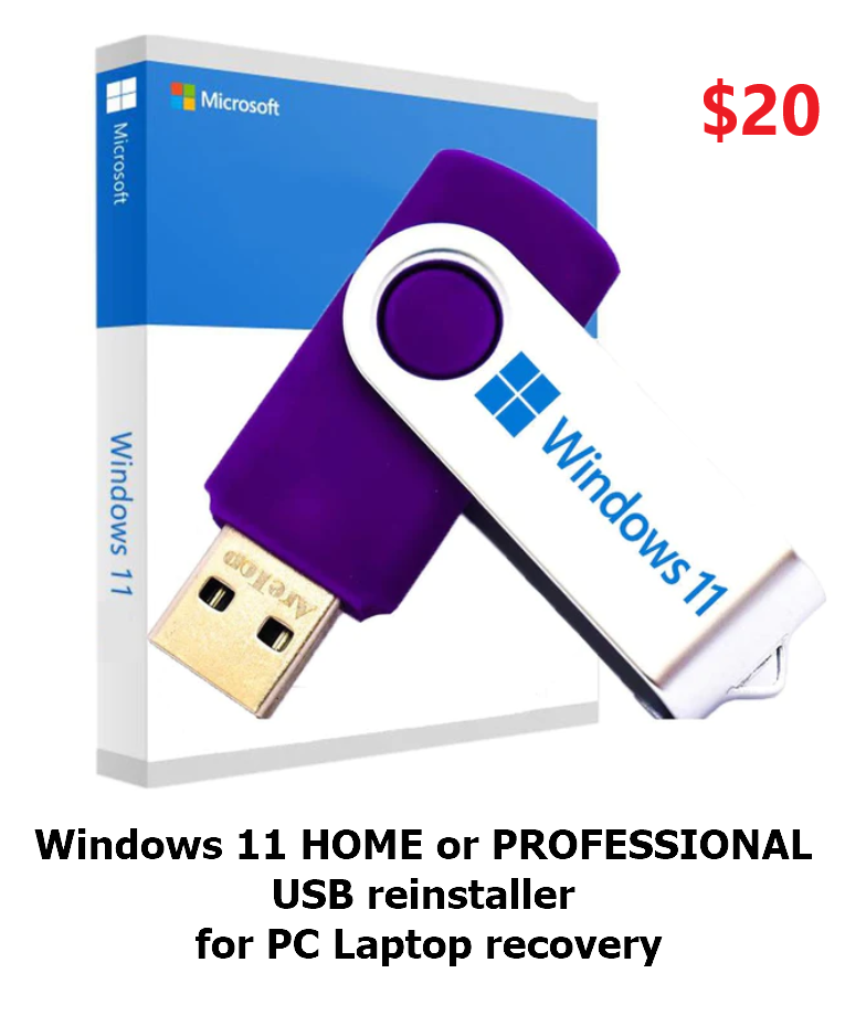Microsoft windows 11 Home or Professional USB reinstaller for PC Laptop Recovery