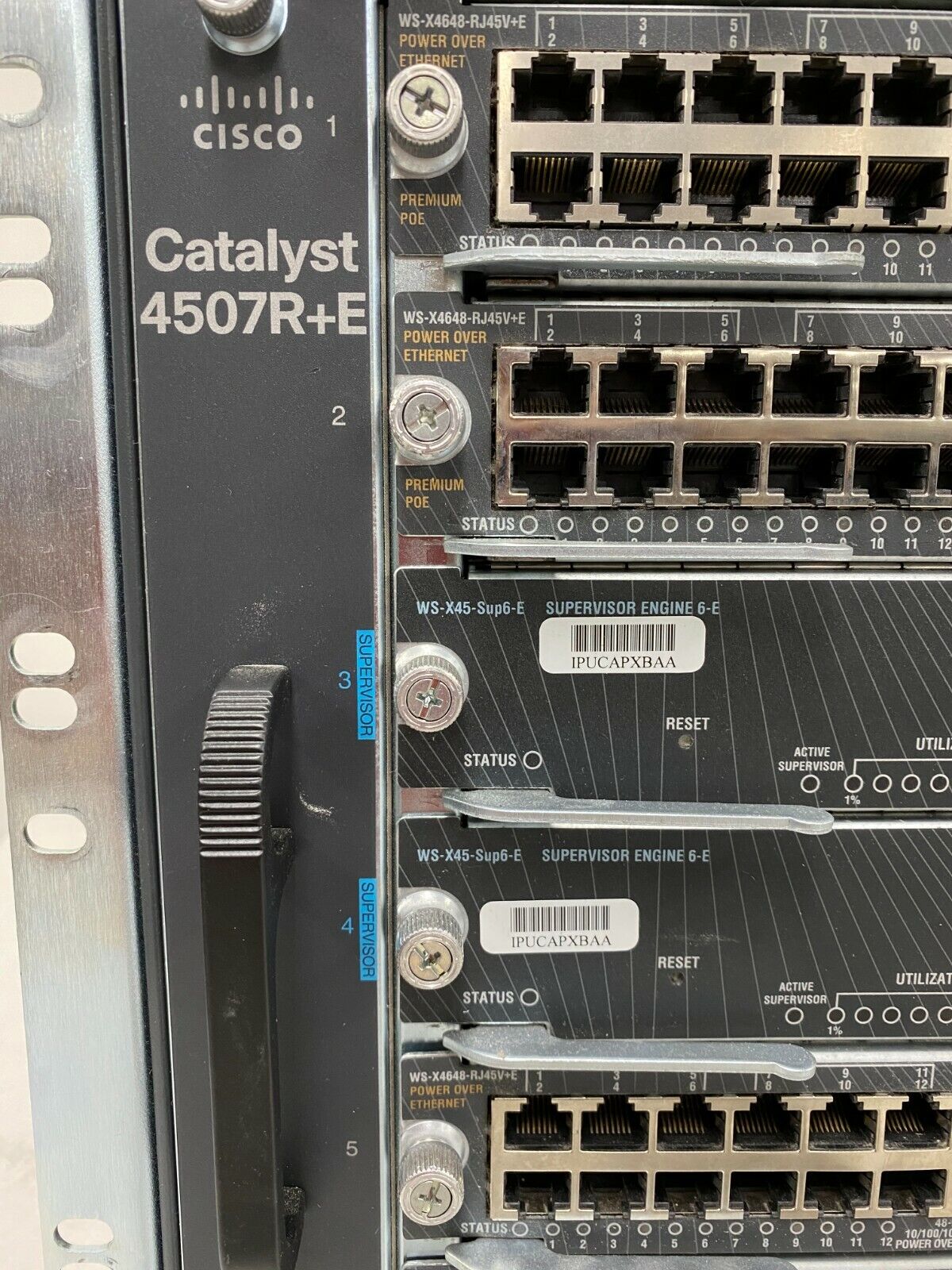 Cisco WS-C4507R+E Chassis 2x WS-X45-Sup6-E 4x WS-X4648-RJ45V+E 4x X2-10GB-SR