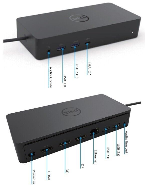 Dell D6000 Universal Docking Station Thunderbolt USB C HDMI DP + Adapter