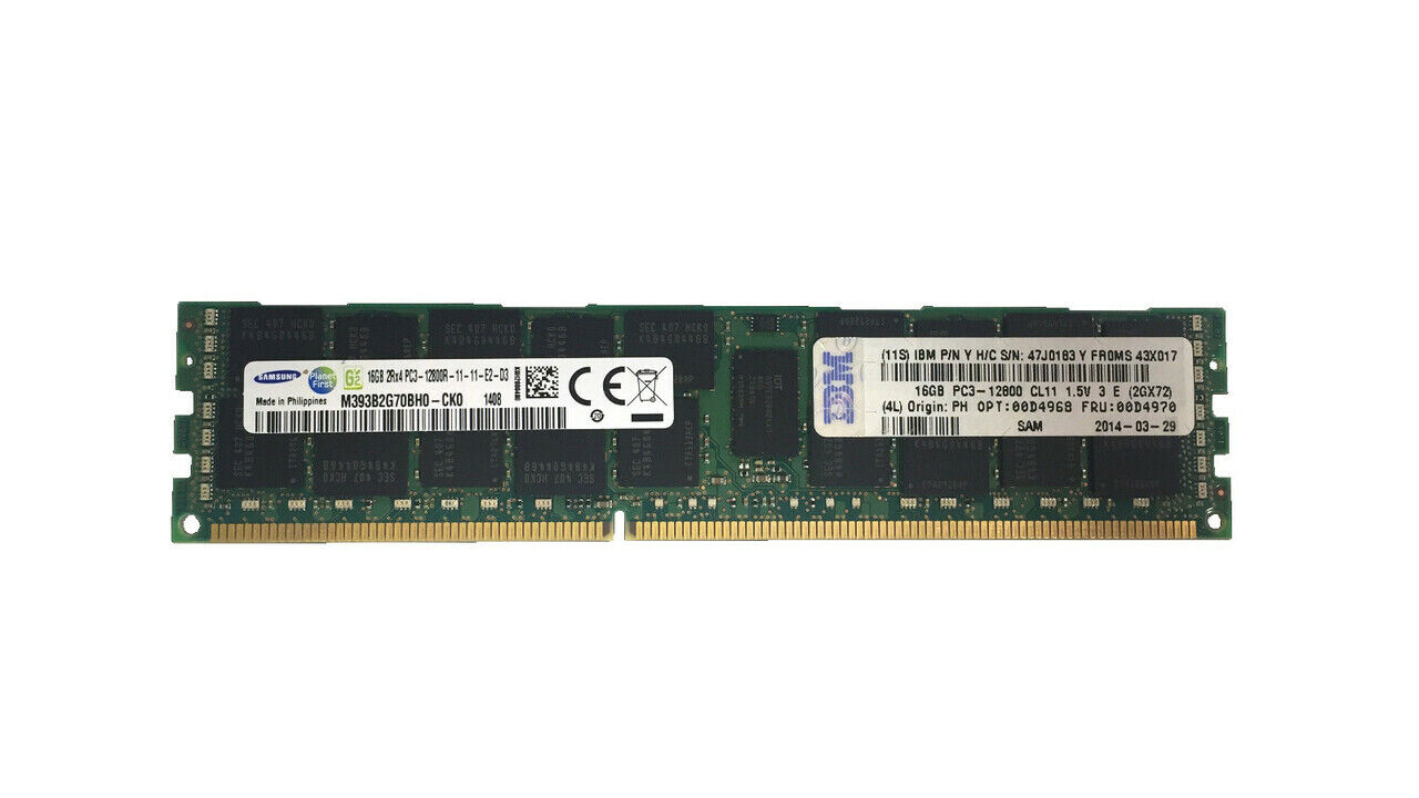 IBM 256GB (16 x 16GB) 2RX4 Server RAM Memory PC3L-12800R DDR3 47J0183 00D4970