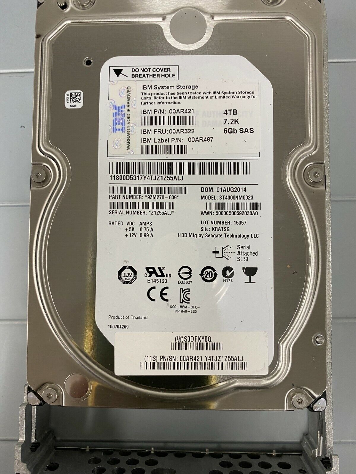 IBM 4TB NL SAS 7.2K 6G Hard Disk V7000 Gen2 00AR322 00AR421 00AR487 00D5317