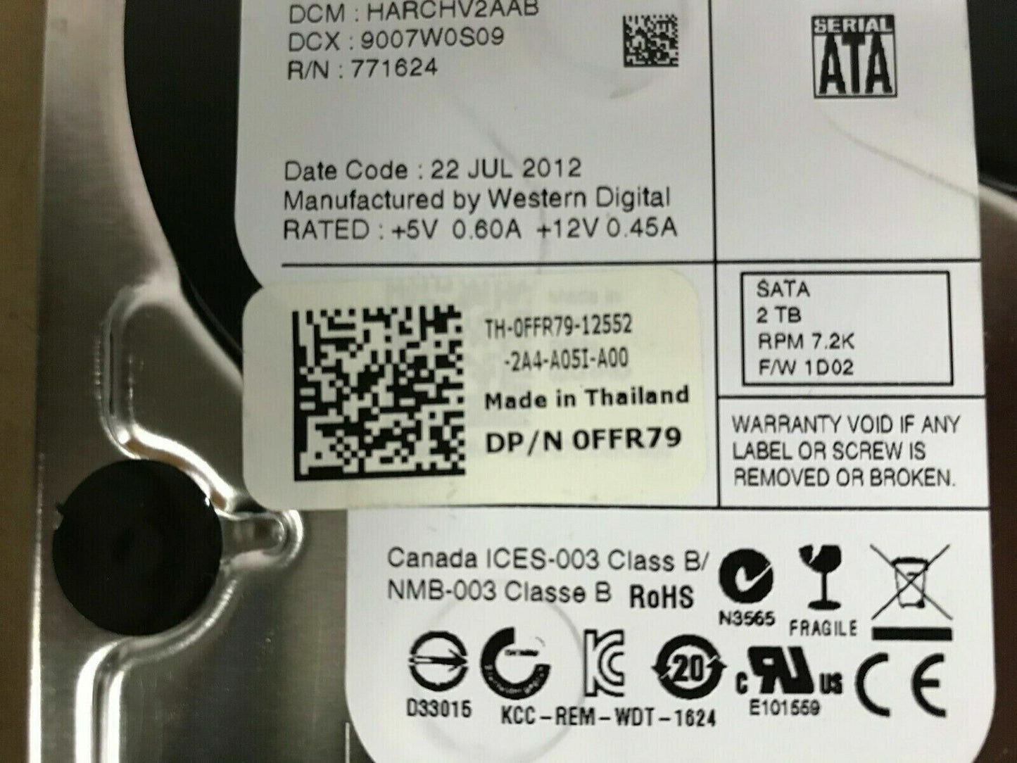 Dell 2TB SATA 7.2K 3.5" HDD 0835R9 0FFR79 02G4HM for Dell R710 R720 R730 Servers